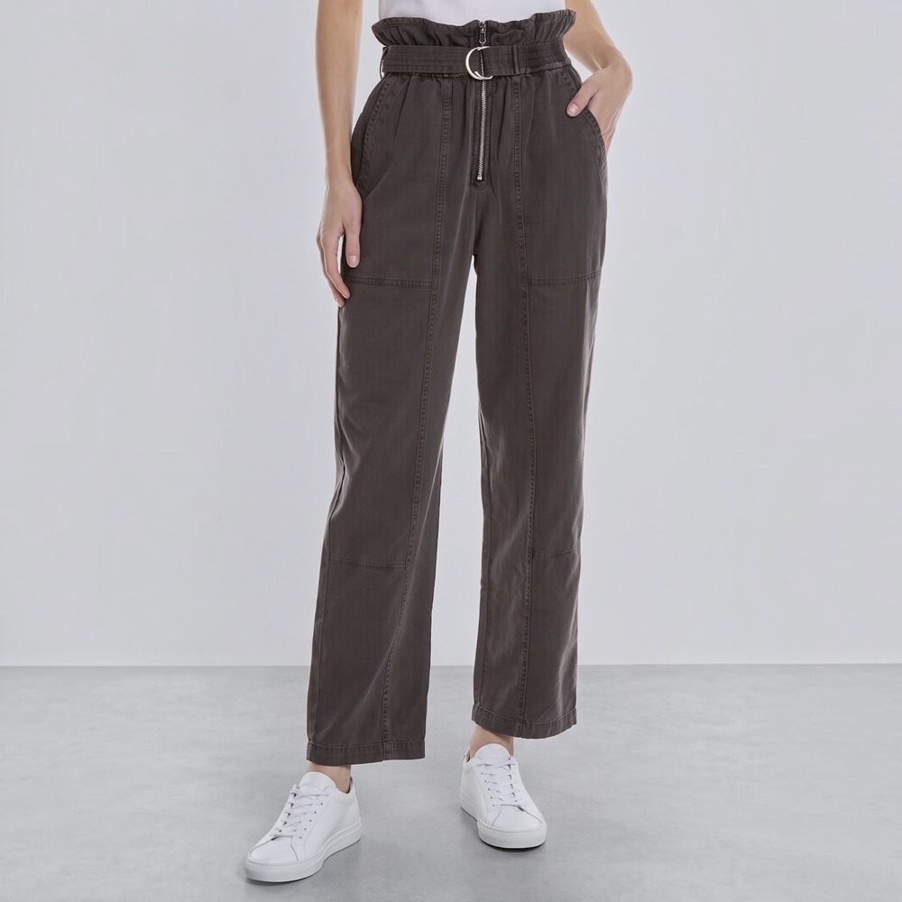 Sea New York Women's Stan Belted Paperbag Waist Pants Graphite Gray Size 00